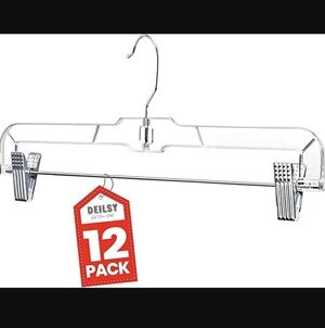 NEW / NIB Clear Plastic Skirt & Pant Hangers with Chrome Clips — 12 Pack